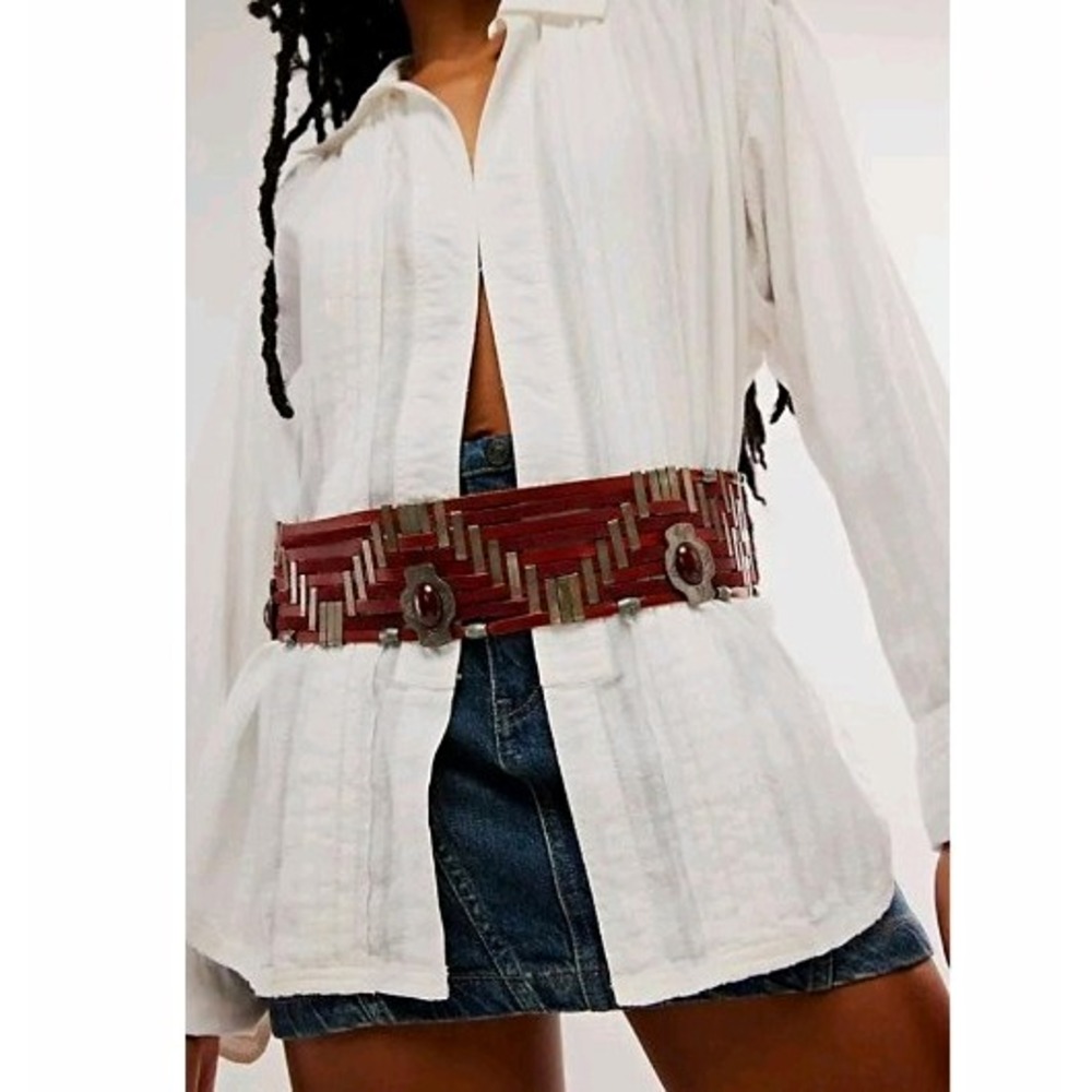 Free People Bonita Wrap Belt OS Burgundy 100% Leather $98